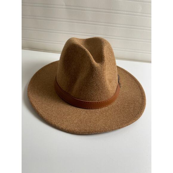 Women's Wool Blend Belted Hat Tan Elevated Boho Safari Moto Boho Monochrome - Picture 3 of 9